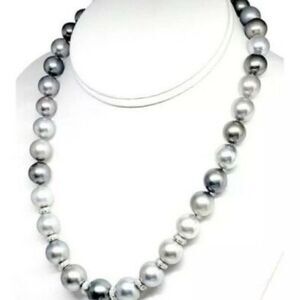 Diamond Tahitian Pearl Necklace 12.9 mm 18k Gold 17.25" Certified $12,500 821383